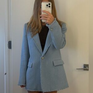 Mango Light Blue Frayed Blazer